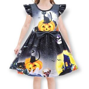 NWT Heneray Kids Pumpkin Printed Halloween Jack-o-lantern Casual Dress